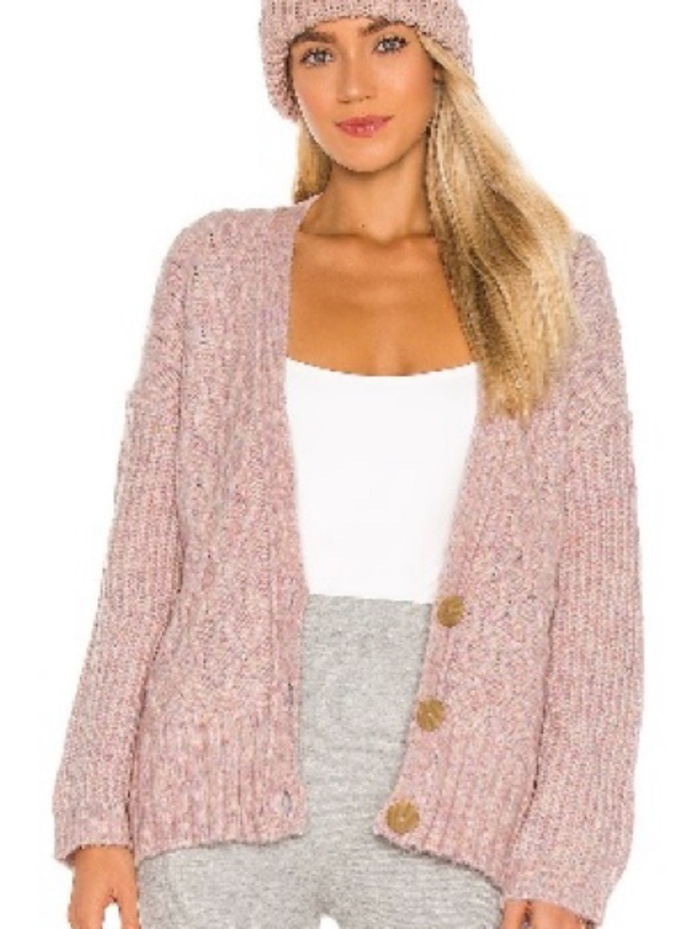 Free People Dusty Pink Cable Knit Button-Up Cardigan